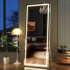 HASIPU Full Length Mirror with Light, Standing Mirror, Tempered Glass, White