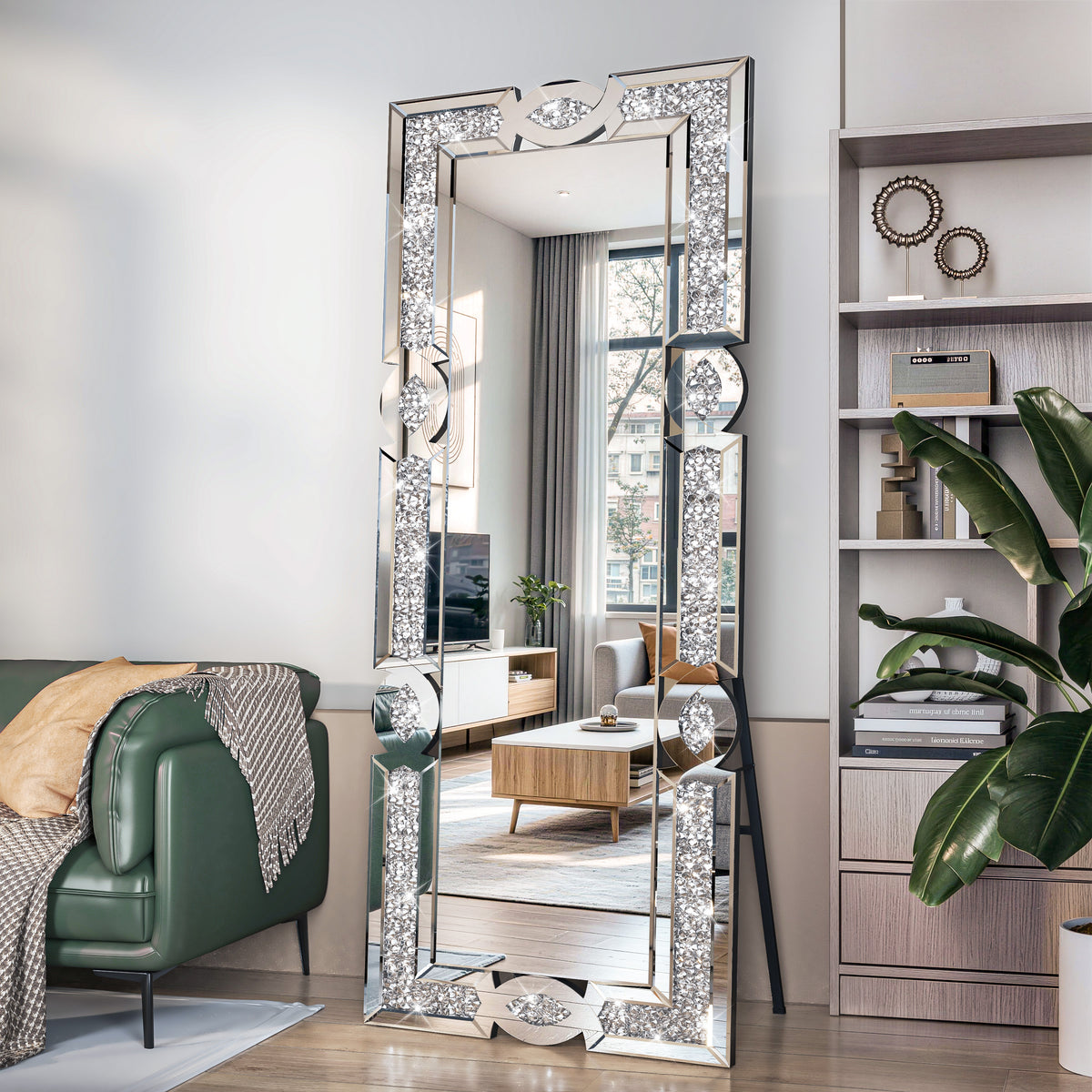 Hasipu Geometric Rectangular Wall Mirror with Crystal-Inspired Frame ZSBDD