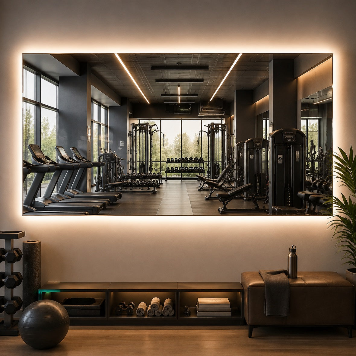 Hasipu Large Frameless Mirror with Lights For Home Gyms KM-WKDJ