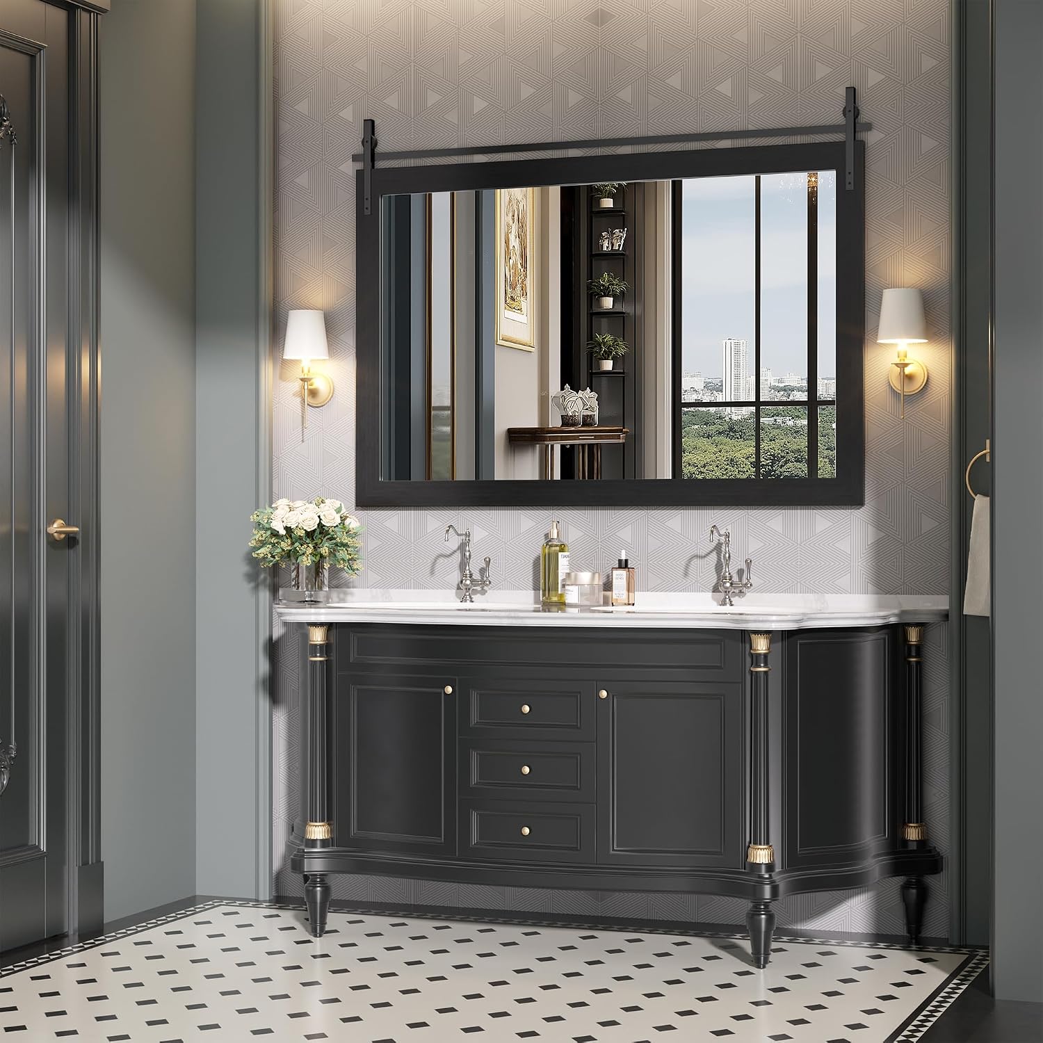 Hasipu Wood Framed Bathroom Mirror KM-Farm