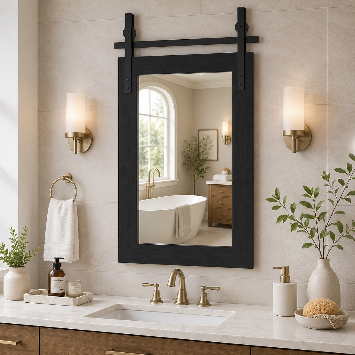 Hasipu Wood Framed Bathroom Mirror KM-Farm