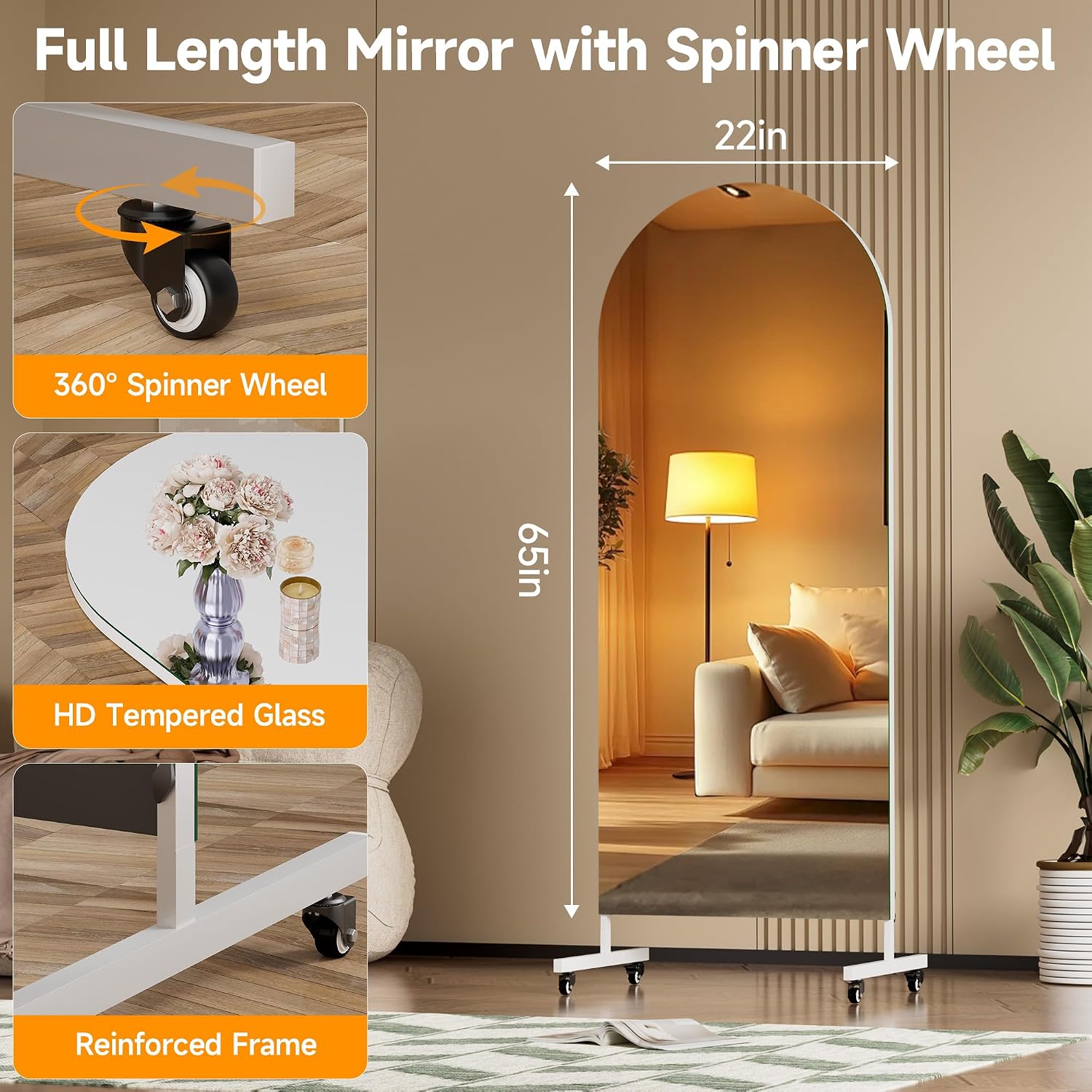 Hasipu Arched Full Length Mirror on Wheels KM-MOVE-A