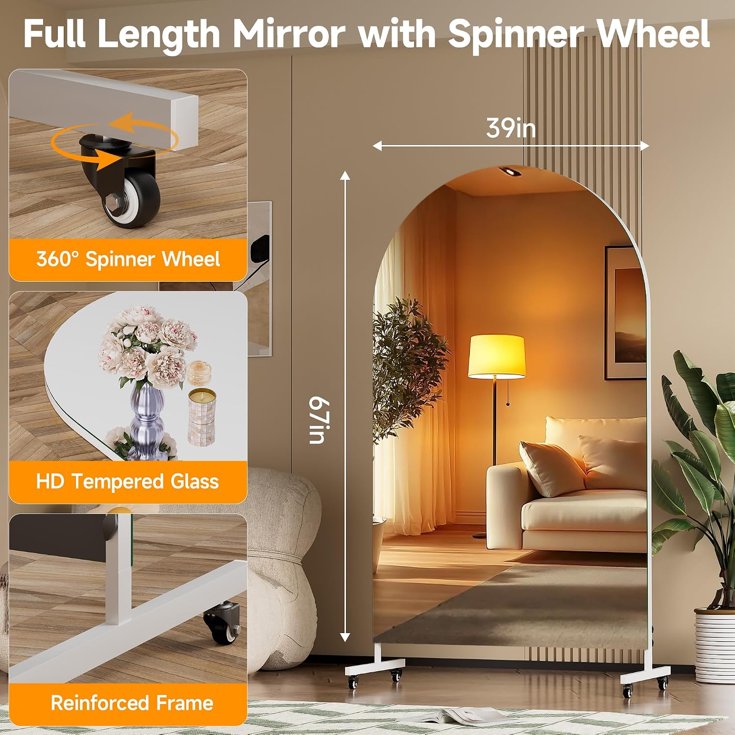 Hasipu Arched Full Length Mirror on Wheels KM-MOVE-A