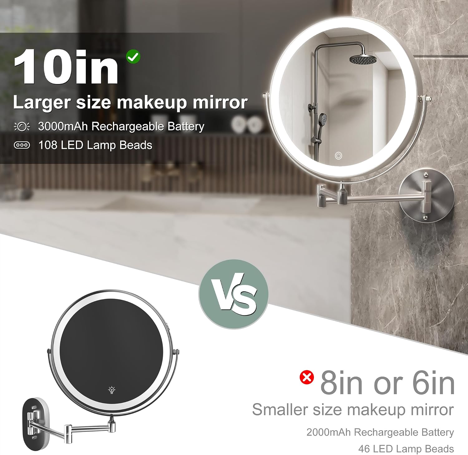 Hasipu Round Wall Mounted Makeup Mirror with 10X Magnification HZ019