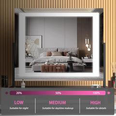 HASIPU Vanity Mirror, 24.2" x 19.7" LED Makeup Mirror, with USB Charging Port