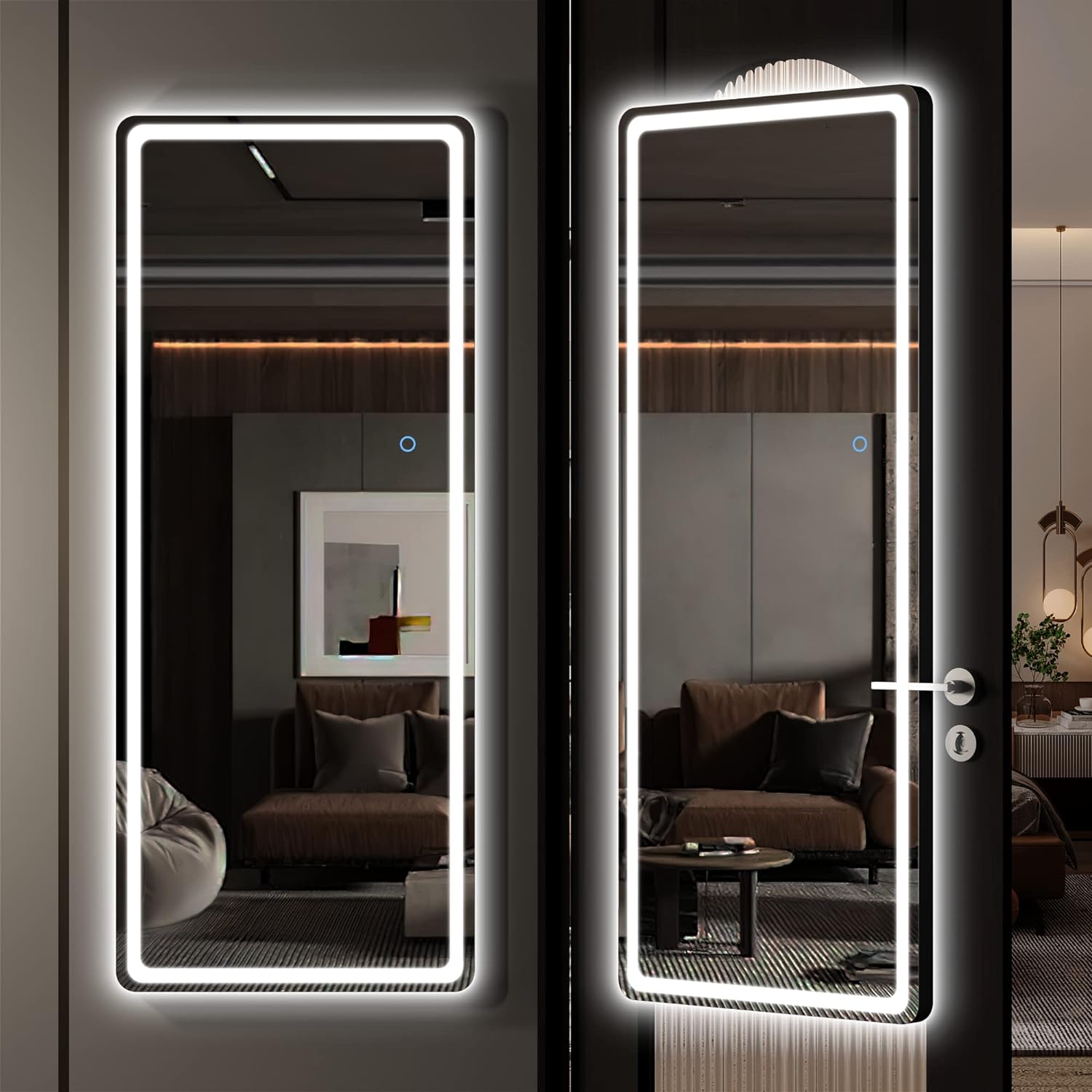 HAISPU Full Length Mirror, Lighted LED Door Mirror, Round Black