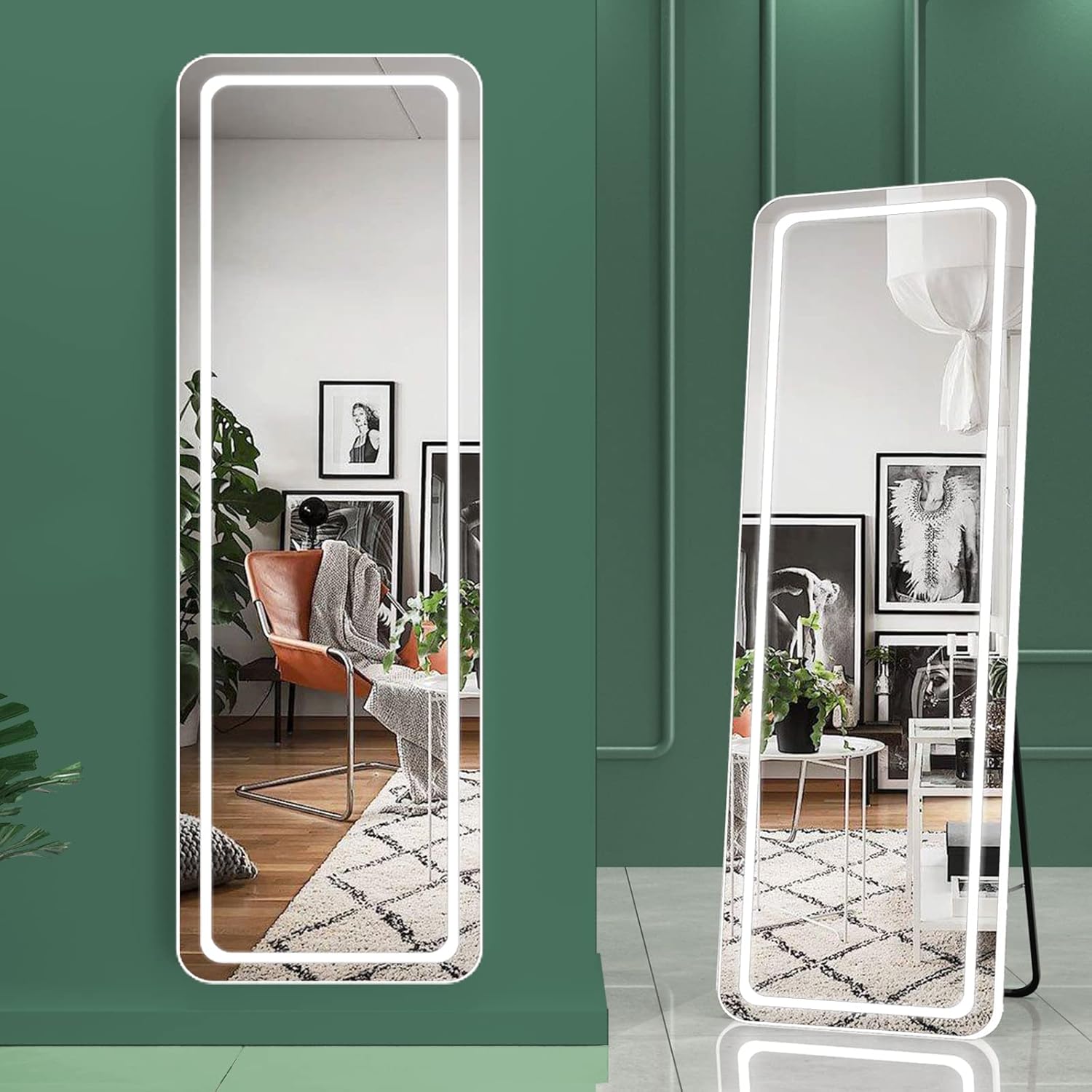 HASIPU Full Length Mirror, LED Door Mirror, Lighted Mirror, Round White