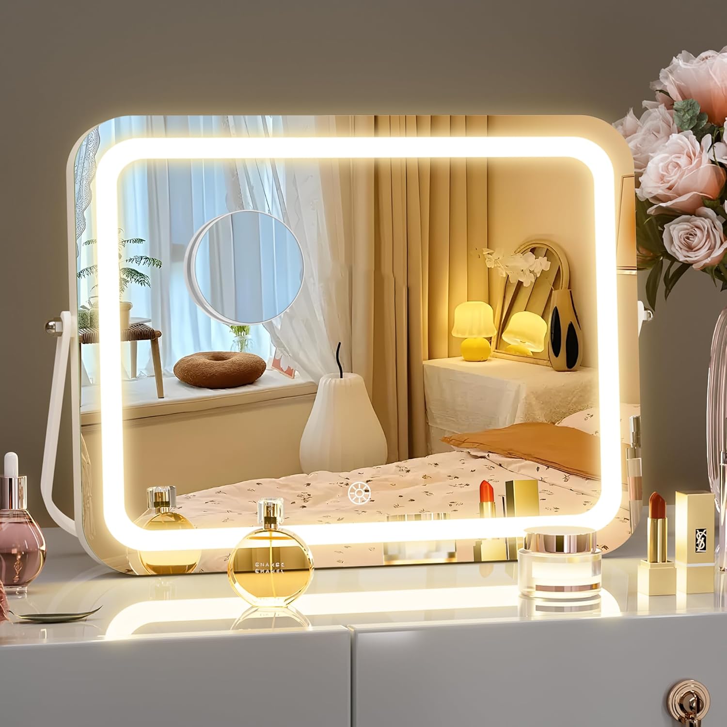 HAISPU Vanity Mirror with Lights, 14" x 11" LED Makeup Mirror