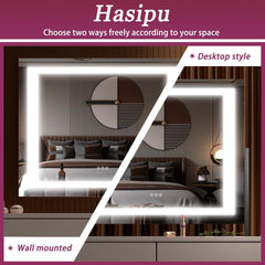 HASIPU Vanity Mirror, 24.2" x 19.7" LED Makeup Mirror, with USB Charging Port