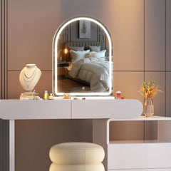 HAISPU Vanity Mirror, 14"×18" Arched LED Makeup Mirror, Bluetooth