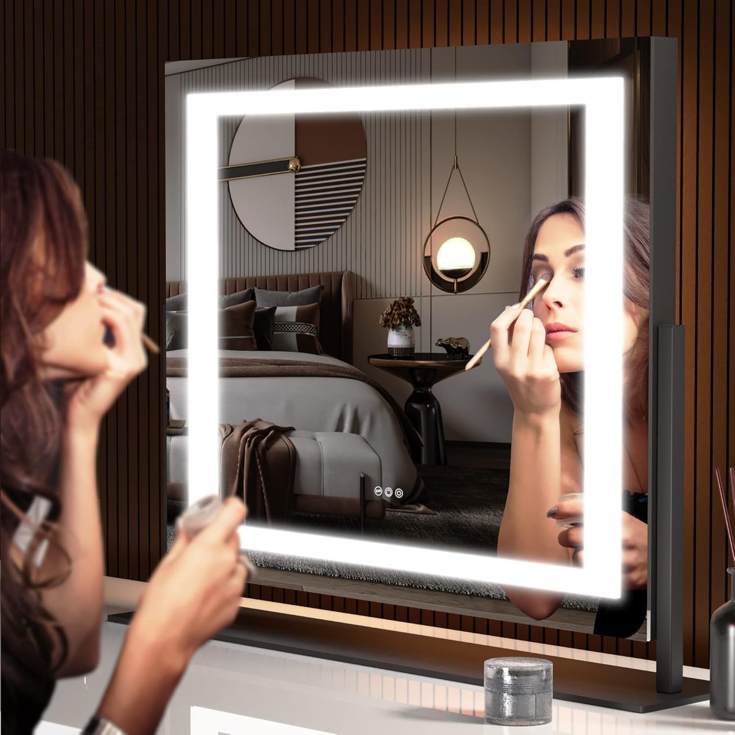 HASIPU Vanity Mirror, 24.2" x 19.7" LED Makeup Mirror, with USB Charging Port