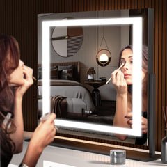 HASIPU Vanity Mirror, 24.2" x 19.7" LED Makeup Mirror, with USB Charging Port