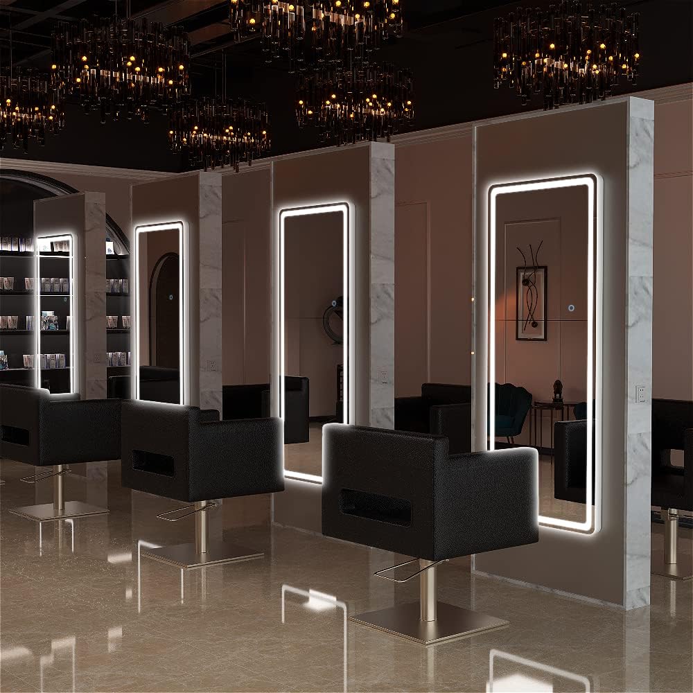 HAISPU Full Length Mirror, Lighted LED Door Mirror, Round Black