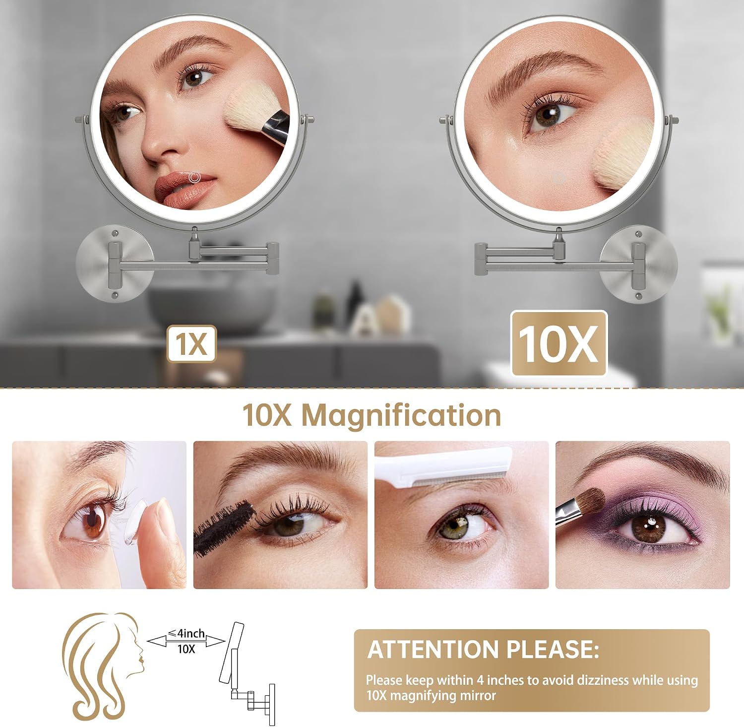 Hasipu Round Wall Mounted Makeup Mirror with 10X Magnification HZ019