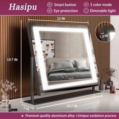 HASIPU Vanity Mirror, 24.2" x 19.7" LED Makeup Mirror, with USB Charging Port
