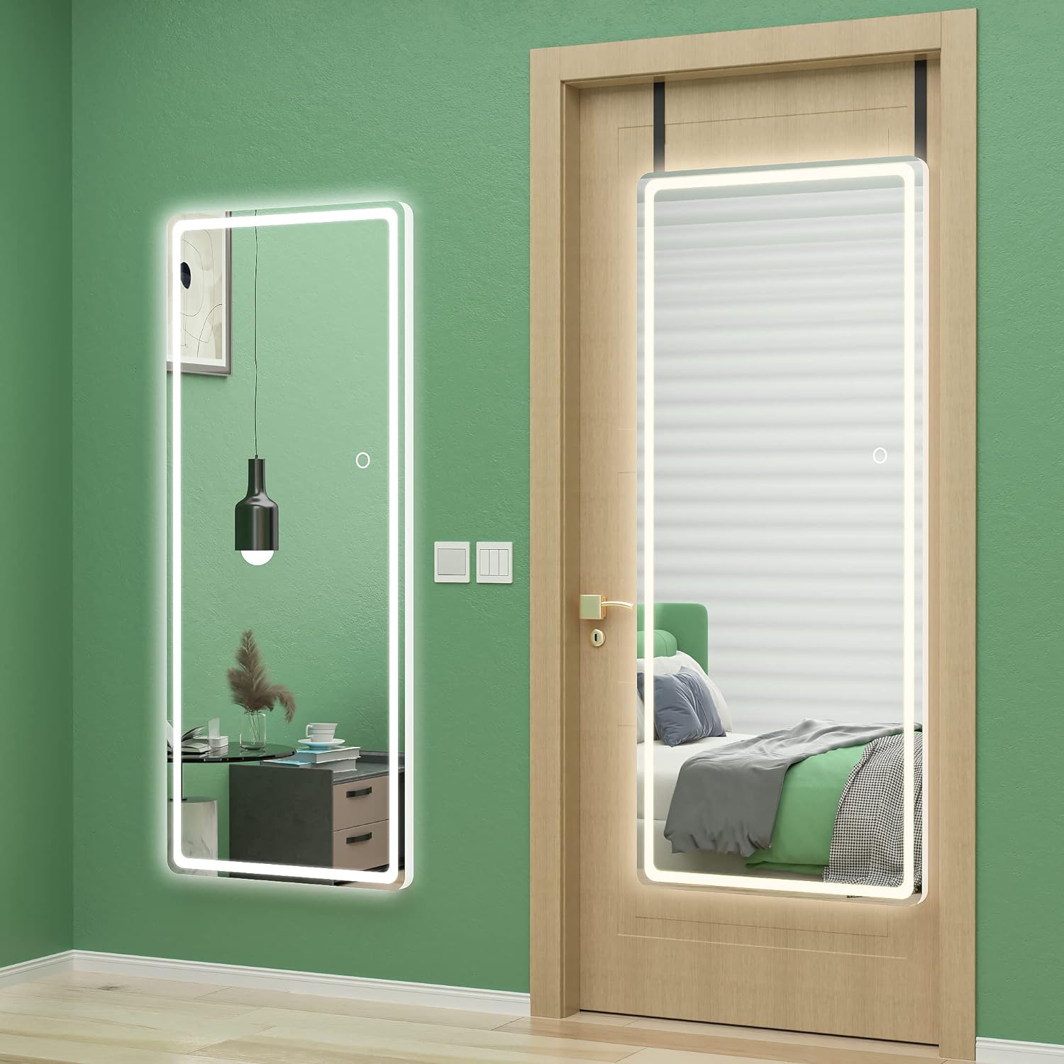 HASIPU Full Length Mirror, LED Door Mirror, Lighted Mirror, Round White