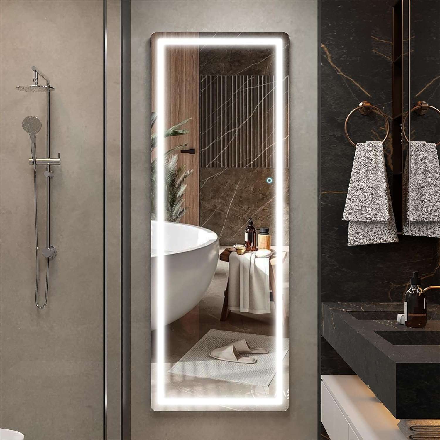 HAISPU Full Length Mirror, Lighted LED Door Mirror, Round Black