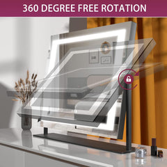 HASIPU Vanity Mirror, 24.2" x 19.7" LED Makeup Mirror, with USB Charging Port