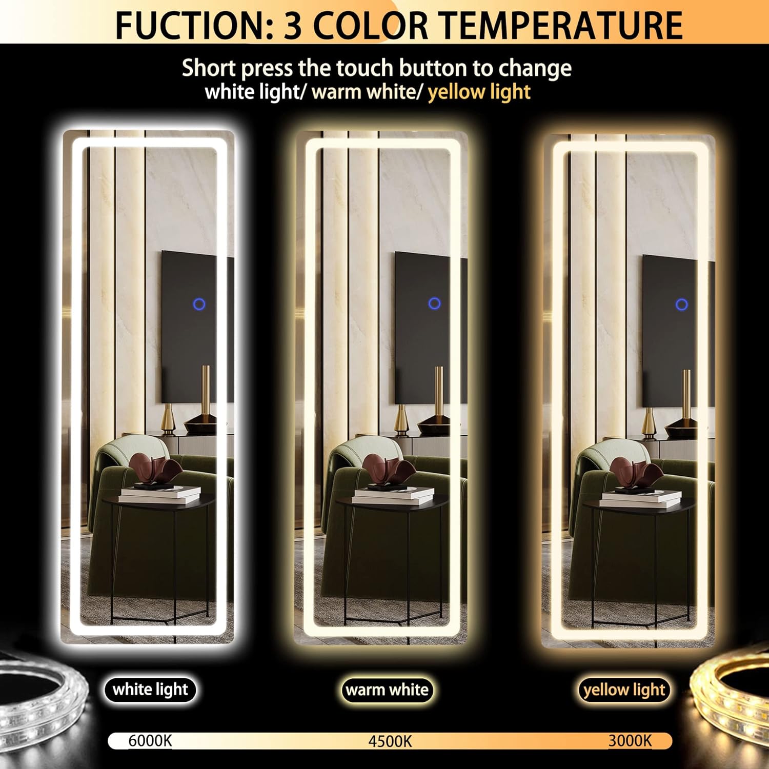 HASIPU Full Length Mirror, LED Door Mirror, Lighted Mirror, Round White