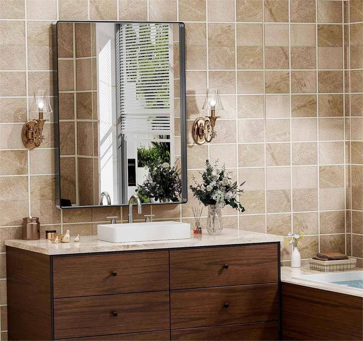 HASIPU Bathroom Mirror, Wall Makeup Mirror, Vanity Mirror for Bathroom