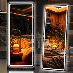 HAISPU Full Length Mirror, Lighted LED Door Mirror, Round Black