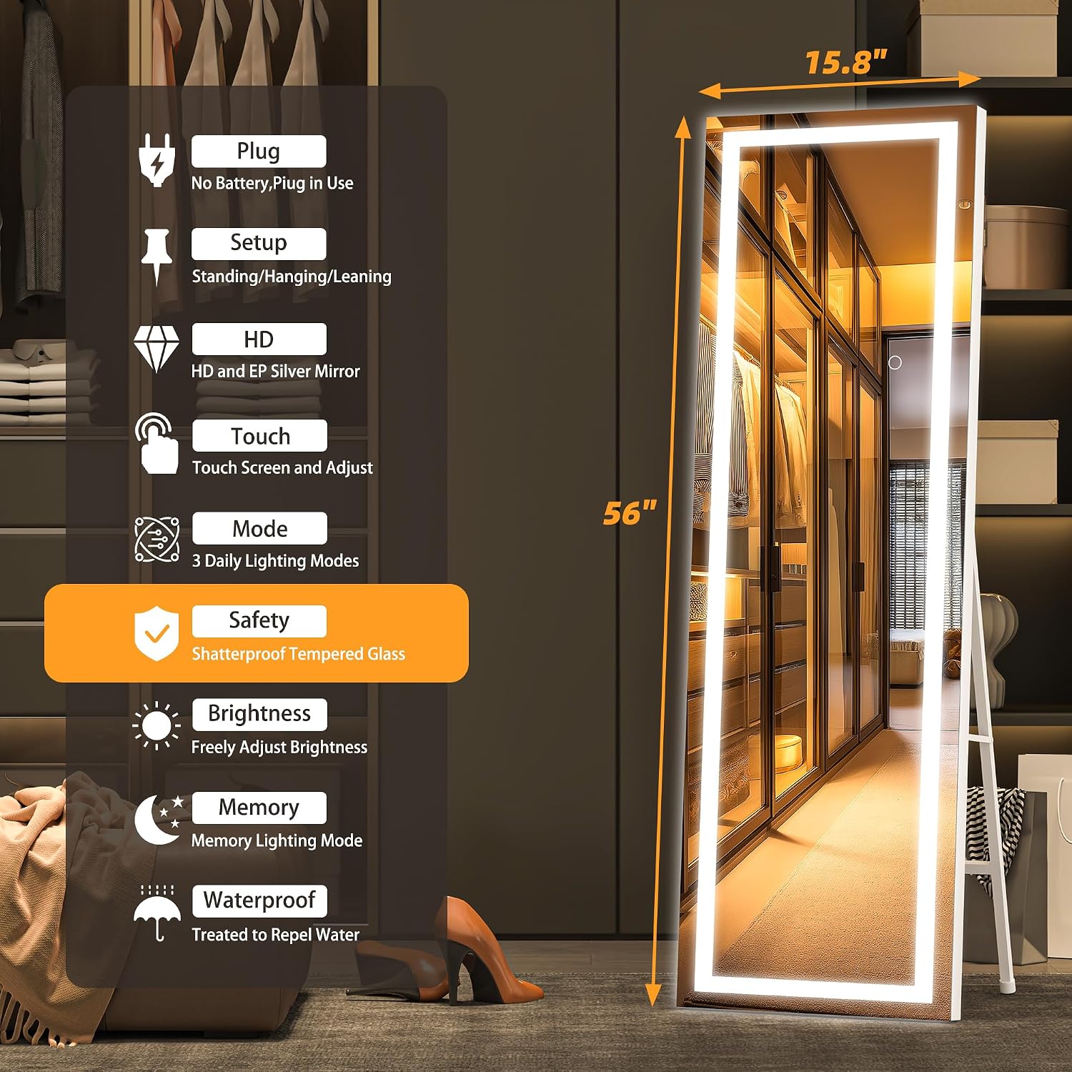 Hasipu LED Full Length Mirrors with Light KM-LED14140