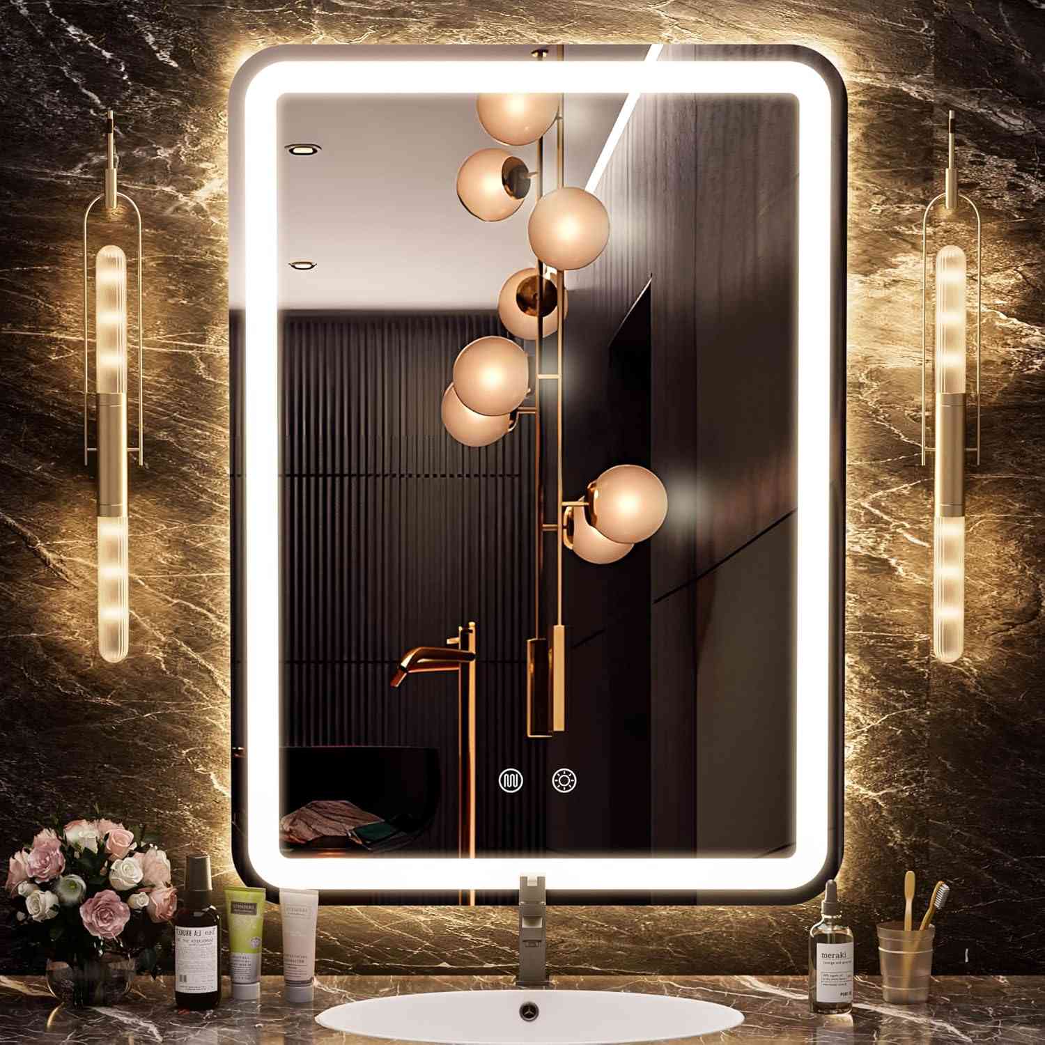 HASIPU Bathroom Mirror, LED Bathroom Mirror Lighted Mirror, Round