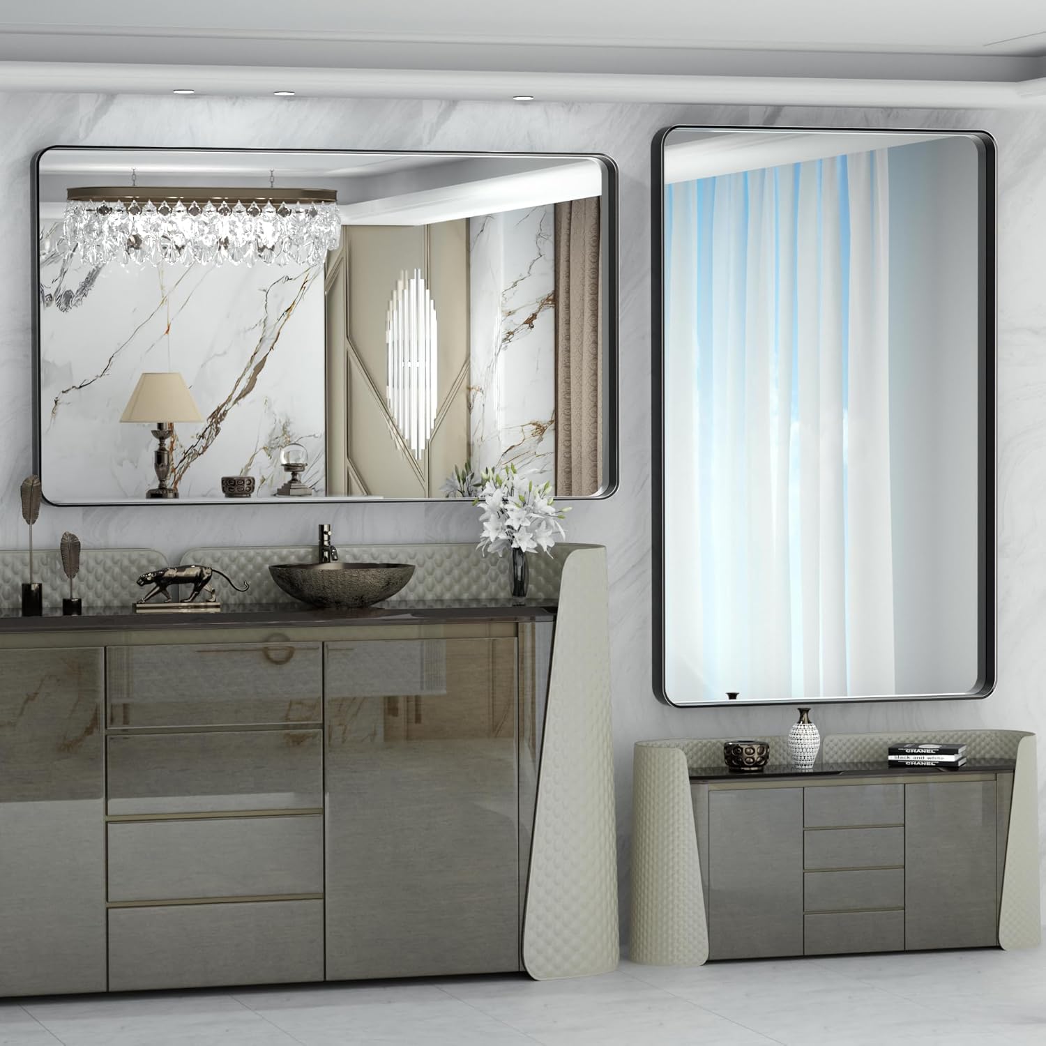 HASIPU Bathroom Mirror,Metal Framed Bath Mirror, Rectangle