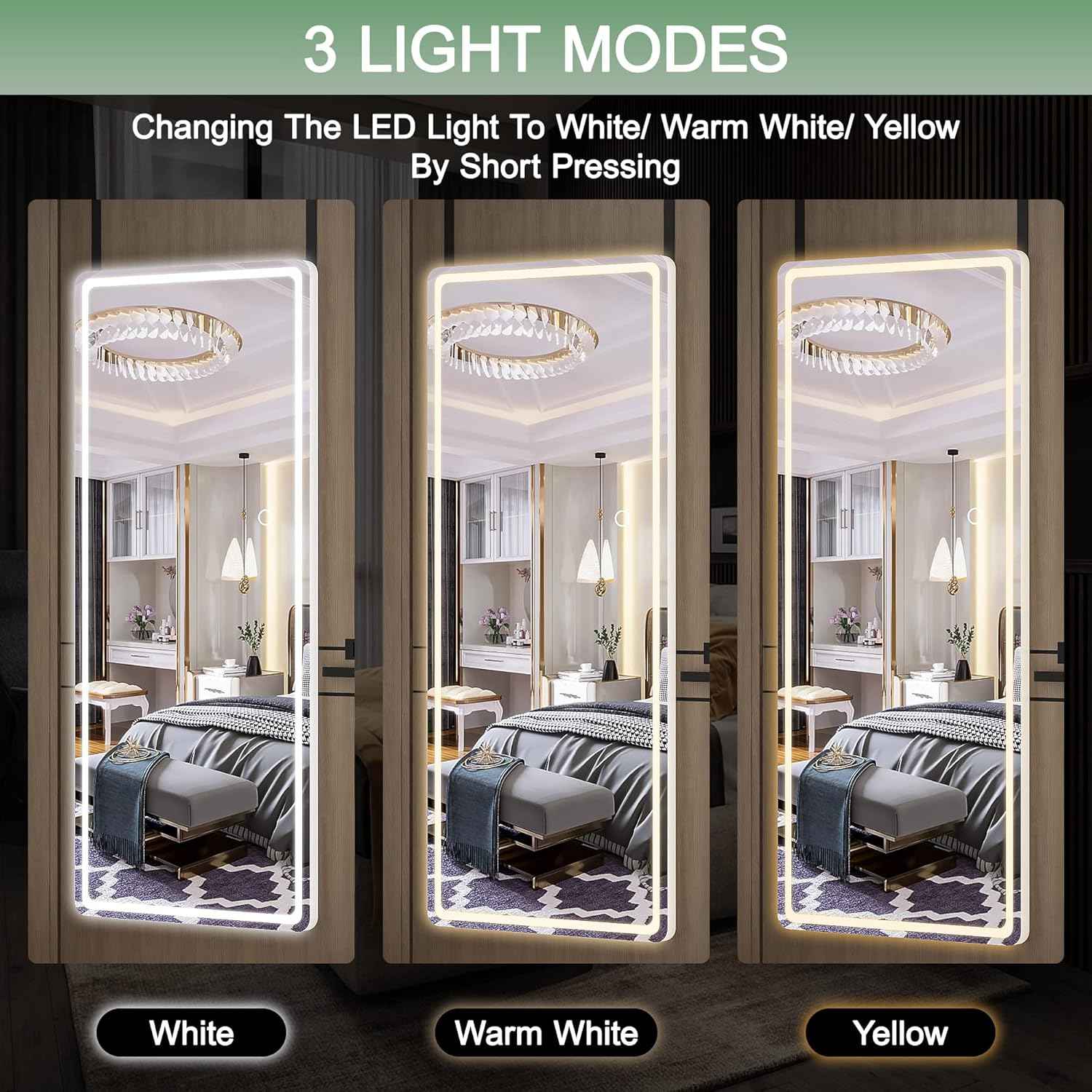 HASIPU Full Length Mirror, LED Door Mirror, Lighted Mirror, Round White