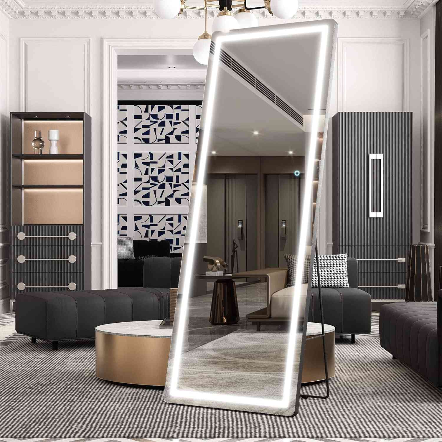 HAISPU Full Length Mirror, Lighted LED Door Mirror, Round Black
