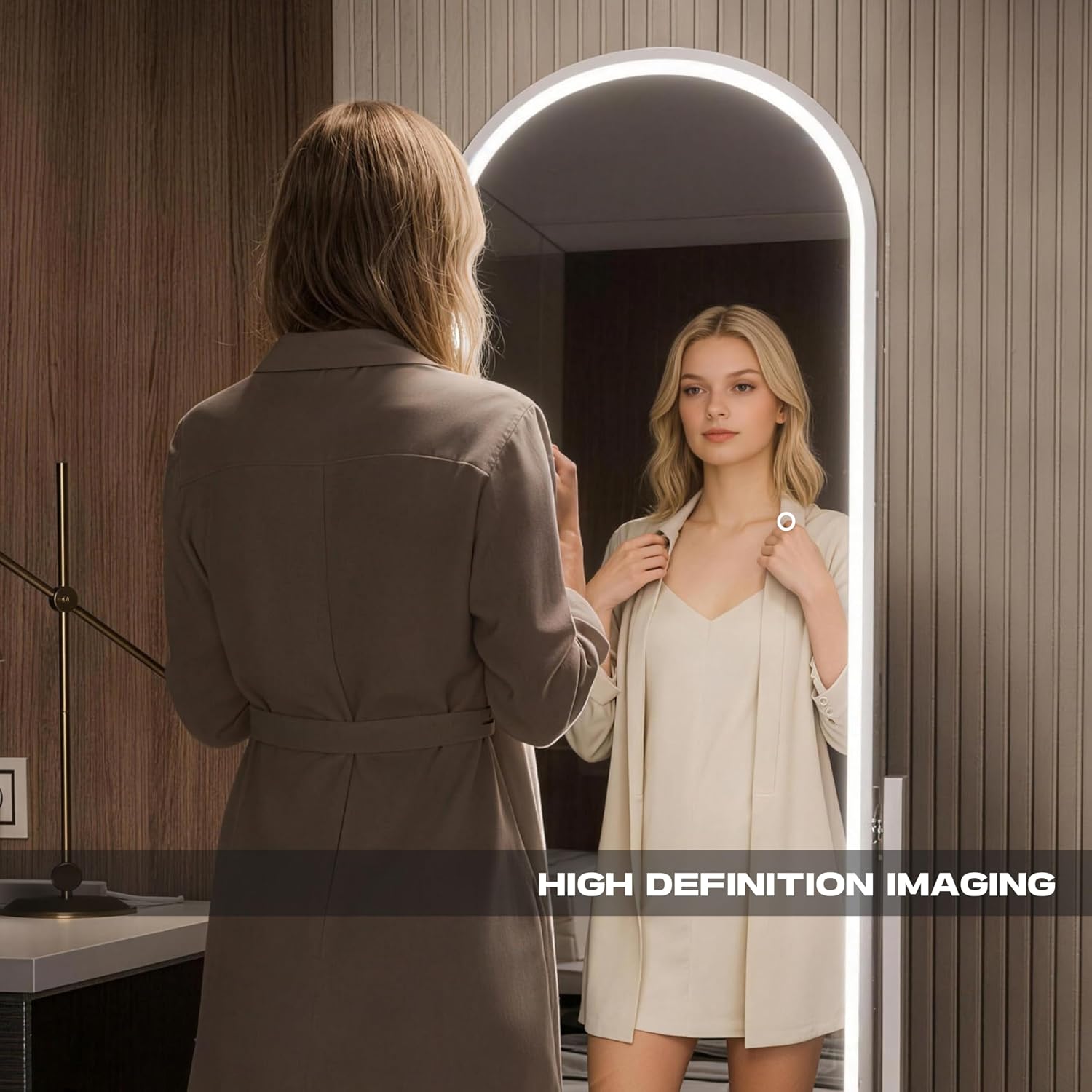Hasipu Arched Full Length Rolling Mirror on Wheels with Light KM-MOVE-A-BB