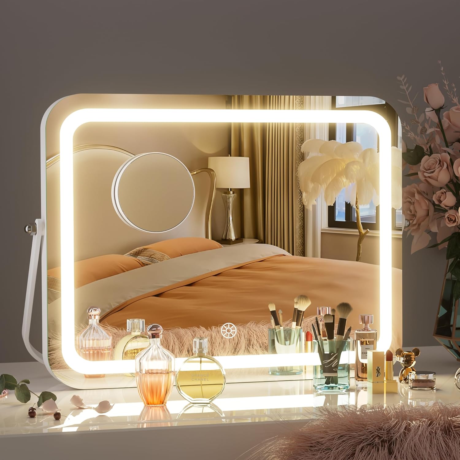 HAISPU Vanity Mirror with Lights, 14" x 11" LED Makeup Mirror
