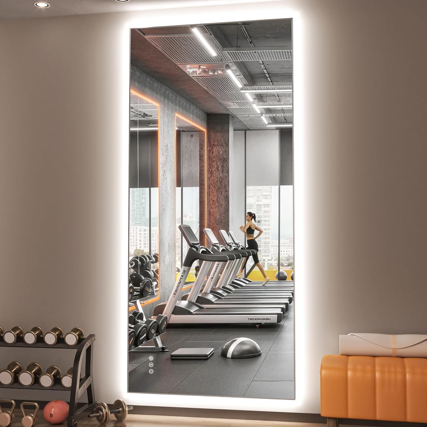 Hasipu Large Frameless Bathroom Mirror with Lights For Yoga and Fitness KM-WKDJ