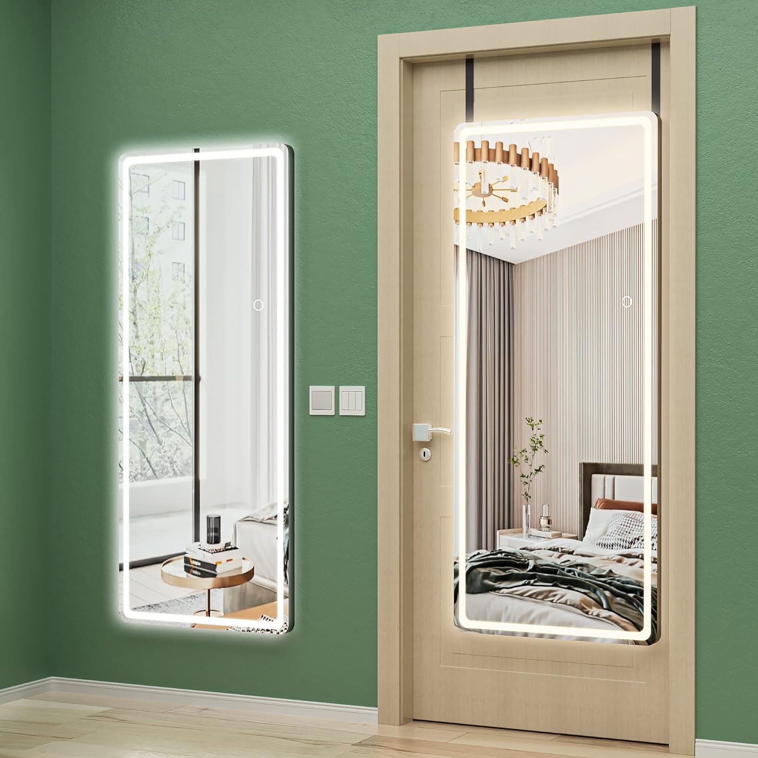 HAISPU Full Length Mirror, Lighted LED Door Mirror, Round Black