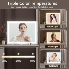 HAISPU Vanity Mirror with Lights, 14" x 11" LED Makeup Mirror