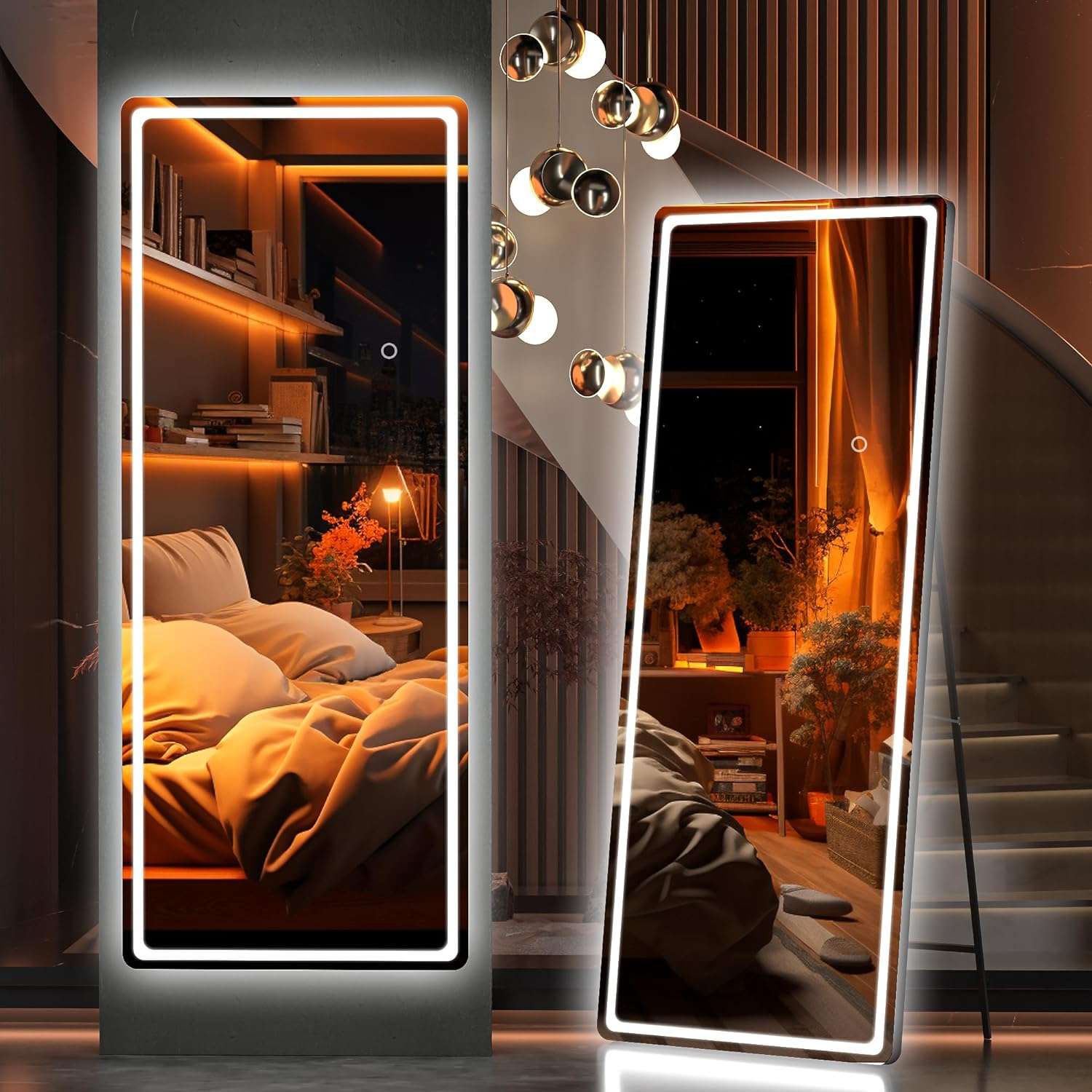 HAISPU Full Length Mirror, Lighted LED Door Mirror, Round Black