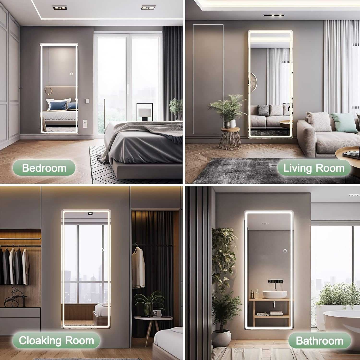 HASIPU Full Length Mirror, LED Door Mirror, Lighted Mirror, Round White