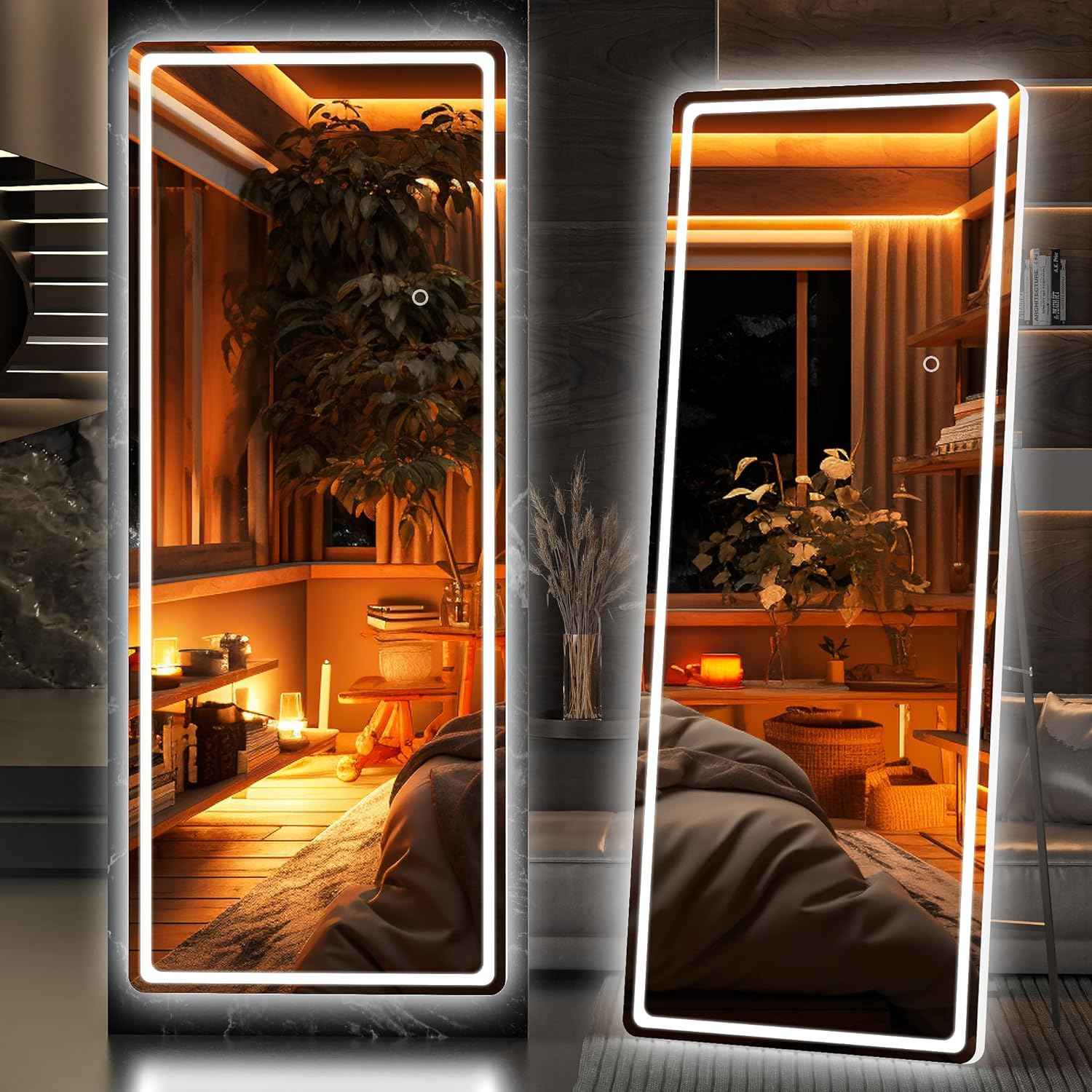 HASIPU Full Length Mirror, LED Door Mirror, Lighted Mirror, Round White