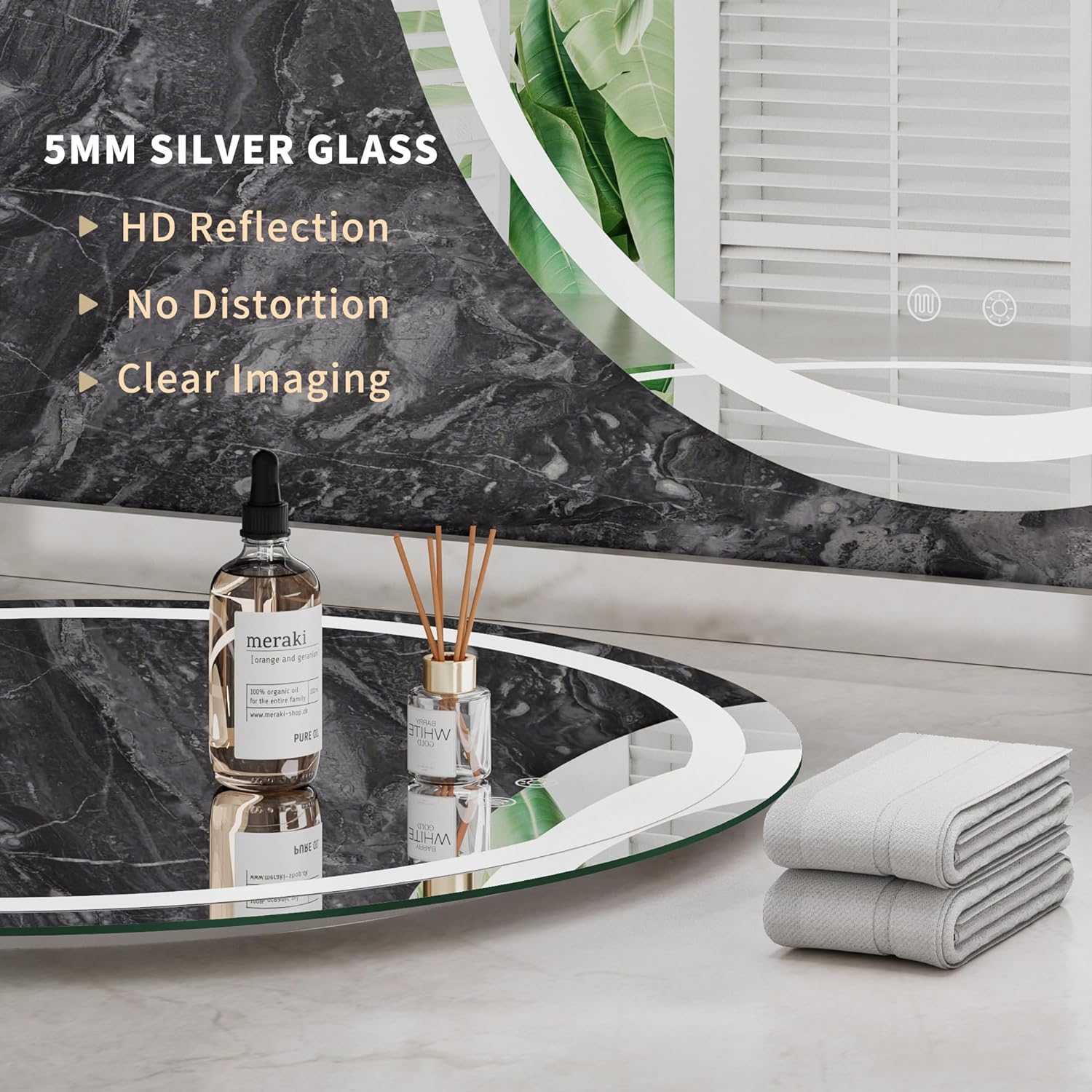 HASIPU Bathroom Mirror, LED Bathroom Mirror Lighted Mirror, Round