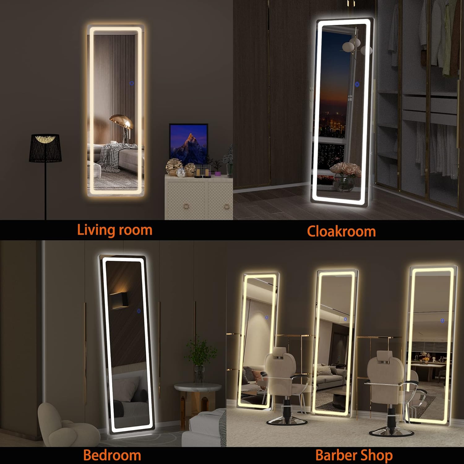 HASIPU Full Length Mirror, LED Door Mirror, Lighted Mirror, Round White
