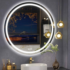 HASIPU Bathroom Mirror, LED Bathroom Mirror Lighted Mirror, Round