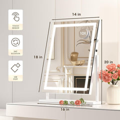 HASIPU Vanity Mirror, 14" x 18" LED Makeup Mirror with Bluetooth Speaker