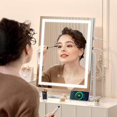 HASIPU Vanity Mirror, 14" x 18" LED Makeup Mirror with Bluetooth Speaker