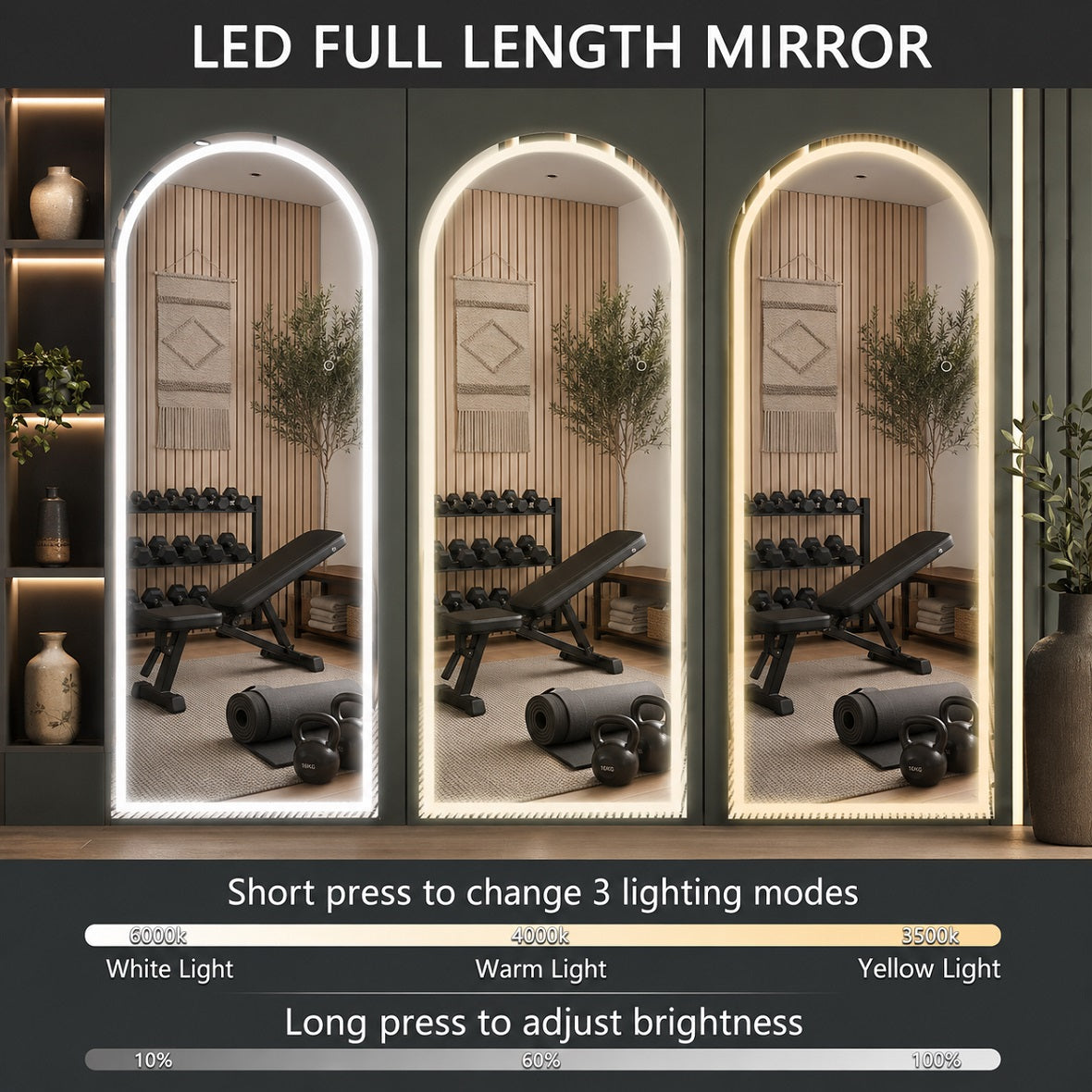 Hasipu Arched LED Full-Length Mirror with Aluminum Alloy Frame – KM-A