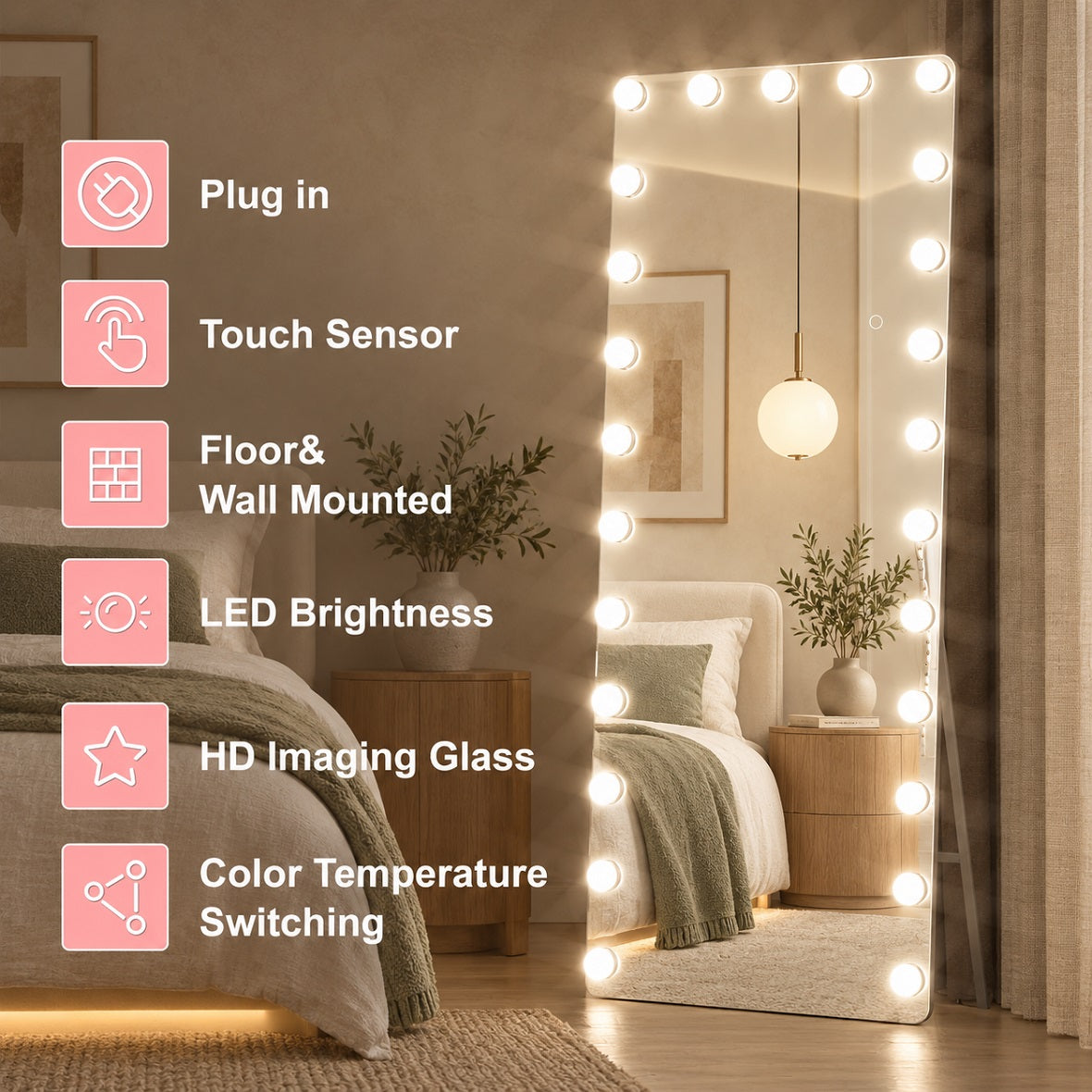 Hasipu Hollywood Full-Length Mirror with LED Lights KM-HLW2