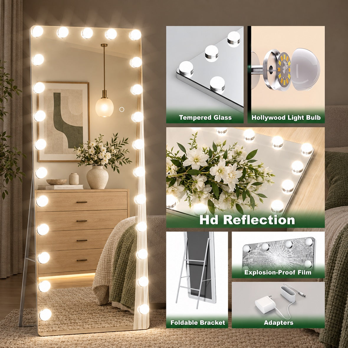 Hasipu Hollywood Full-Length Mirror with LED Lights KM-HLW2