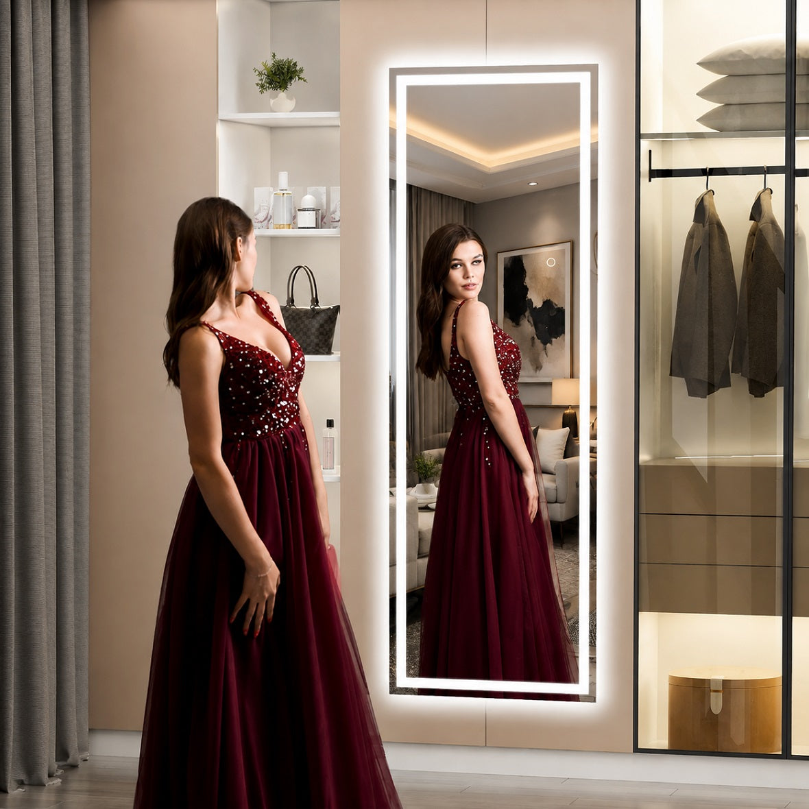 Hasipu Rectangular LED Full-Length Mirror with Lights – KM-LED