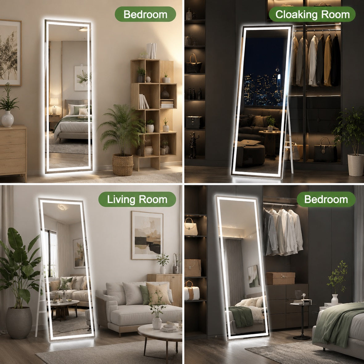 Hasipu Rectangular LED Full-Length Mirror with Lights – KM-LED