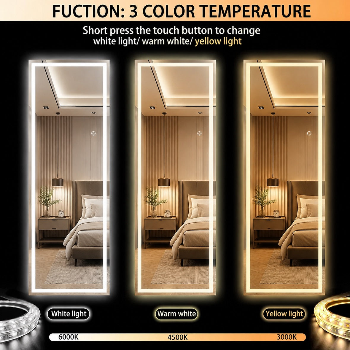 Hasipu Rectangular LED Full-Length Mirror with Lights – KM-LED