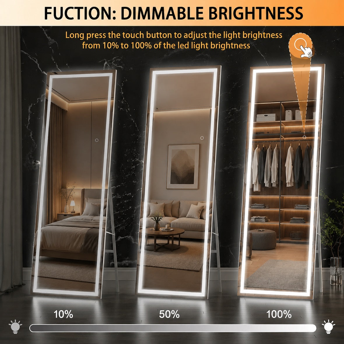 Hasipu Rectangular LED Full-Length Mirror with Lights – KM-LED